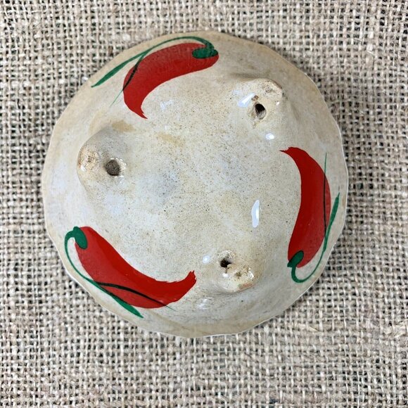 Talavera Hand Painted Bowls Peppers Mexico Folk Pottery Footed Dip Bowls - Picture 6 of 8